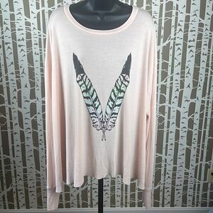 Wildfox Oversized Feather Print Boho Long Sleeve Shirt sz M